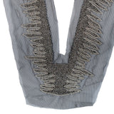 Italian Gunmetal Beaded Neckline Applique on Black Mesh - 13" x 1.5"