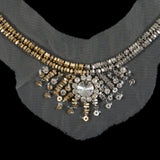 Italian Silver and Gold Beaded Rhinestone Neckline Applique on White Mesh