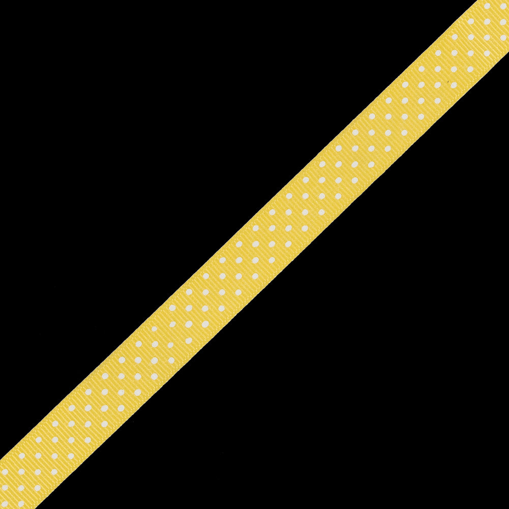 Yellow Grosgrain Ribbon with White Polka Dots - 0.625"