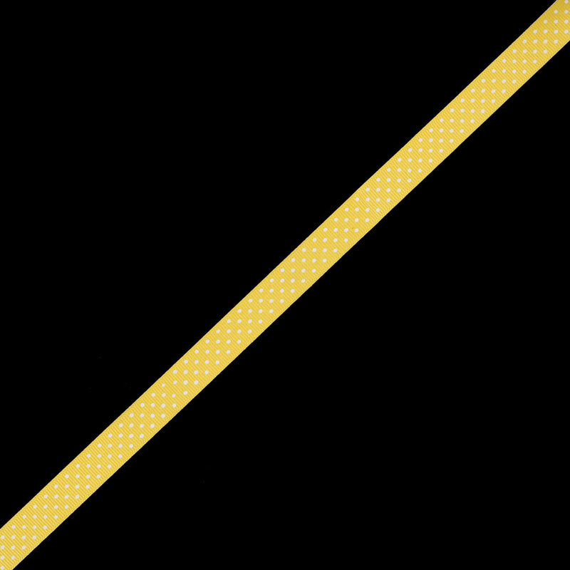 Yellow Grosgrain Ribbon with White Polka Dots - 0.625"