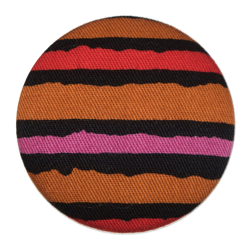Black, Orange and Pink Striped Fabric Covered Button - 60L/38mm