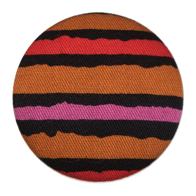 Black, Orange and Pink Striped Fabric Covered Button - 60L/38mm