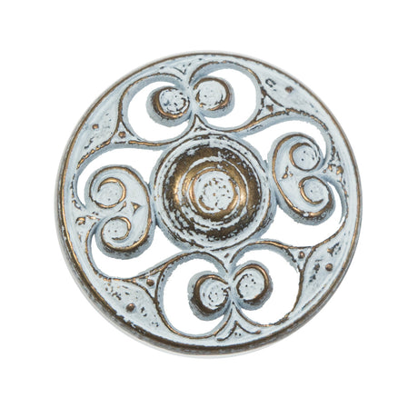 Gold and White Etched Metal Shank Back Button - 44L/28mm
