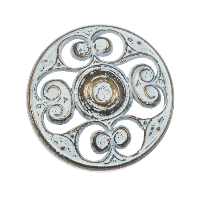 Gold and White Etched Metal Shank Back Button - 44L/28mm