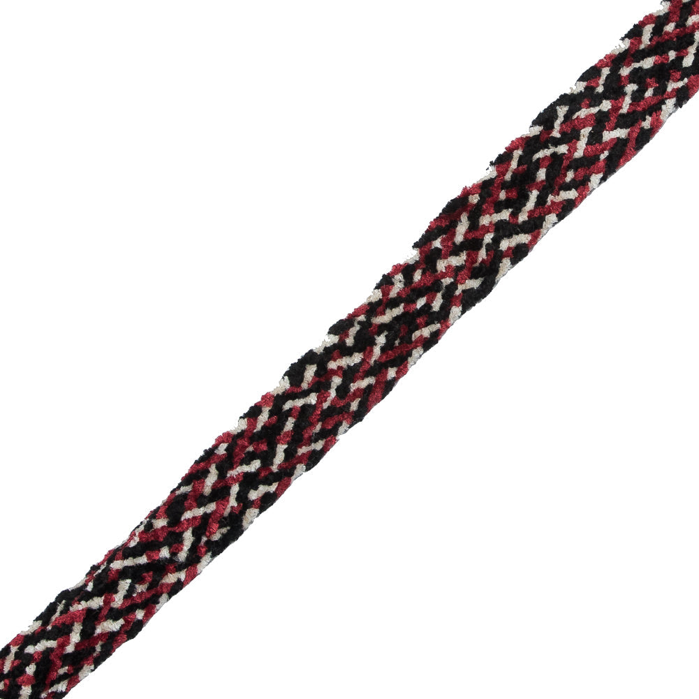 Red, Black and White Flat Chenille Trim - 0.75"