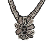 Taupe, Black and White Beaded Neckline Sew-On Applique - 10.25" x 8"