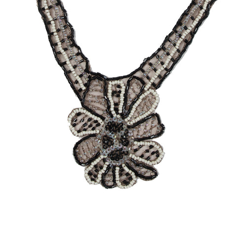 Taupe, Black and White Beaded Neckline Sew-On Applique - 10.25" x 8"