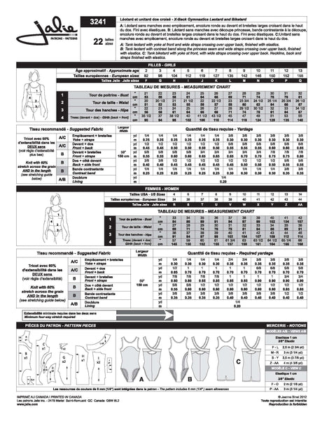 Sewing Pattern X-Back Gymnastics Leotards and Biketard by Jalie