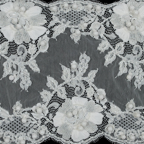 White Fancy Beaded Lace Trim - 10"