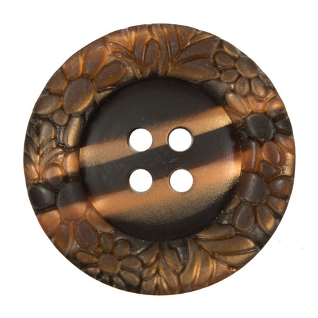 Italian Metallic Bronze Etched 4-Hole Button - 54L/34mm