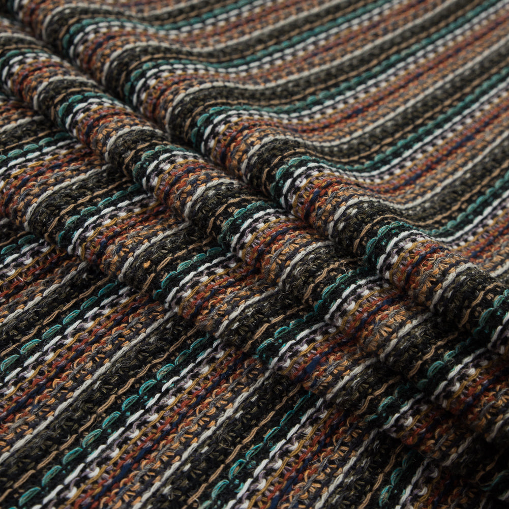 Italian Olive and Orange Striped Wool Knit