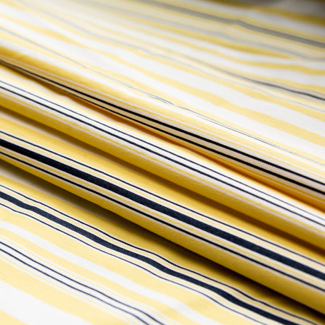 Yellow, Navy and White Striped Polyester Twill