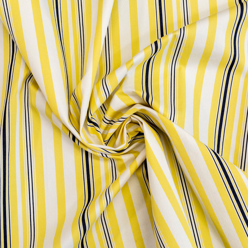 Yellow, Navy and White Striped Polyester Twill
