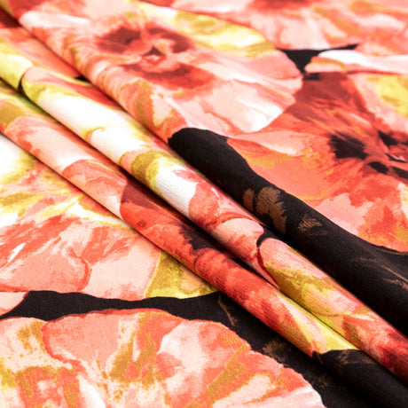 Coral, Yellow and Brown Floral Stretch Corduroy Panel