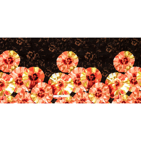 Coral, Yellow and Brown Floral Stretch Corduroy Panel