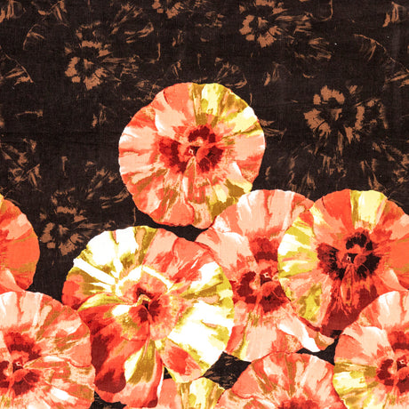 Coral, Yellow and Brown Floral Stretch Corduroy Panel