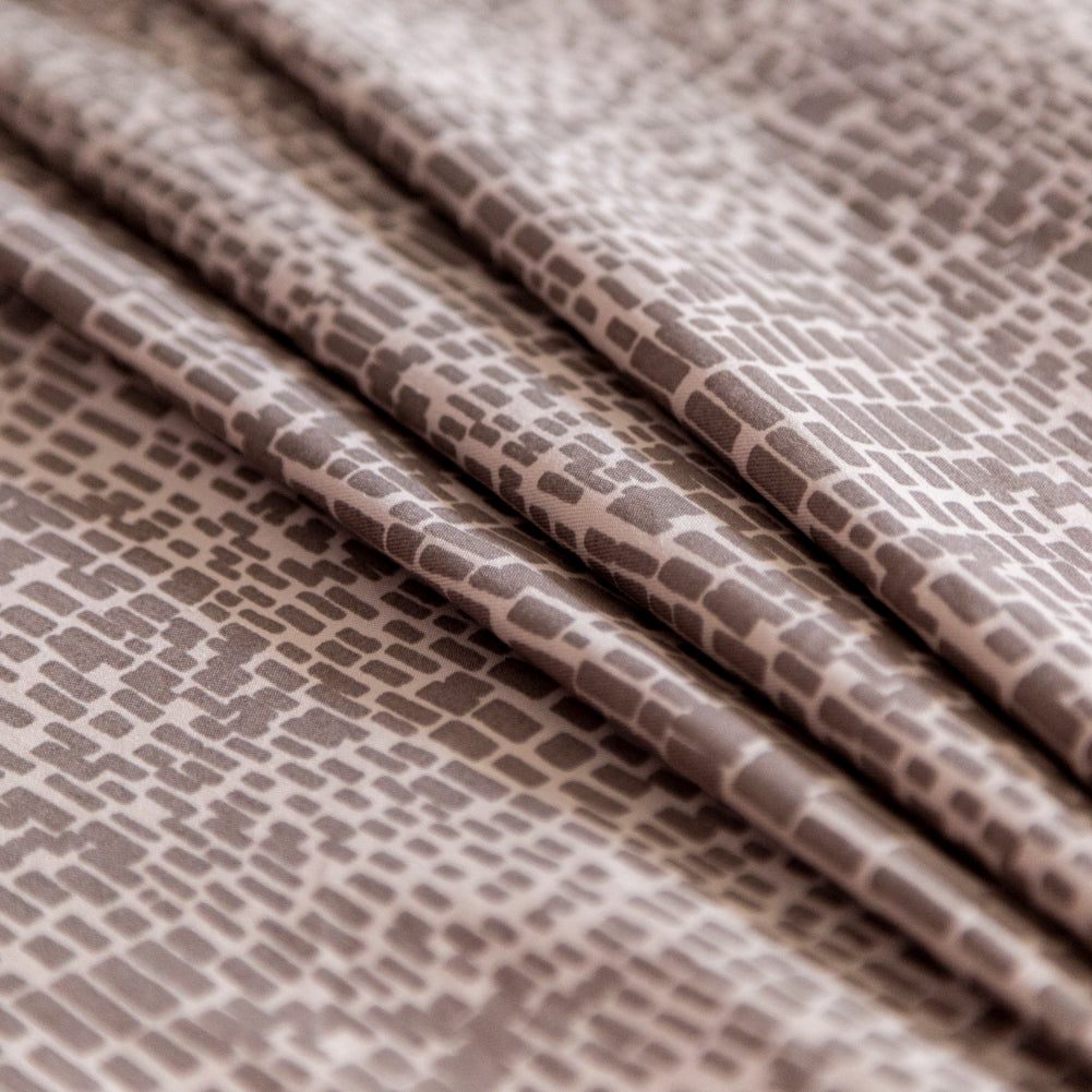 Moonlight and Taupe Gray Block Printed Stretch Twill