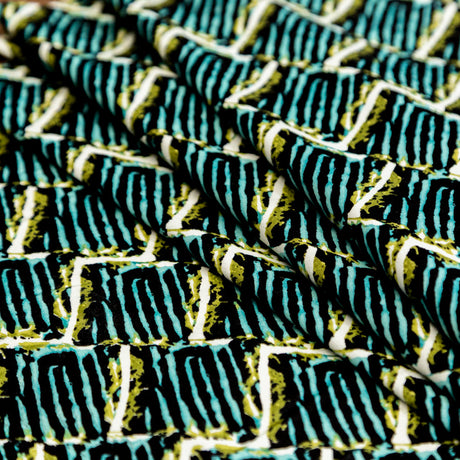 Blue Tiger Striped Diamond Printed Stretch Cotton Twill