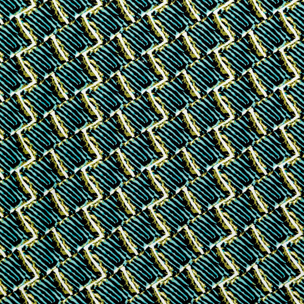 Blue Tiger Striped Diamond Printed Stretch Cotton Twill