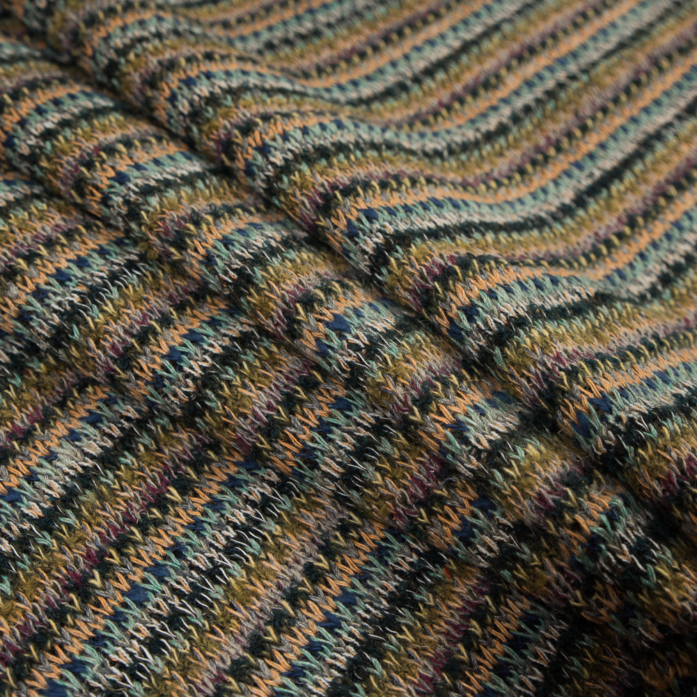 Italian Olive and Forest Green Striped Blended Wool Knit