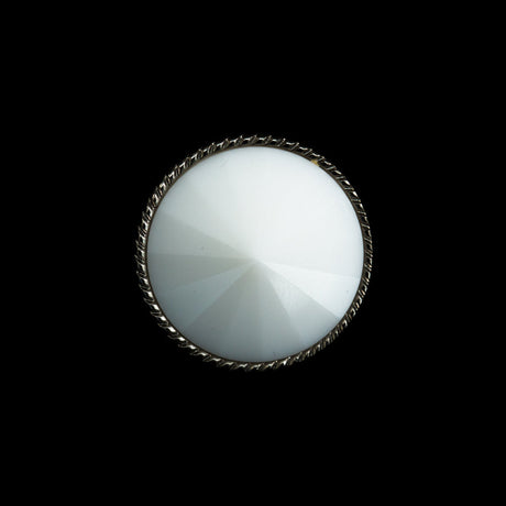 Italian White and Silver Shank Back Button - 32L/20mm