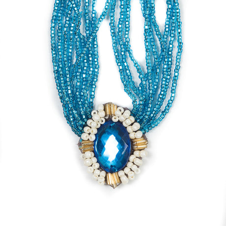 Turquoise Beaded Sew-In Neckline Applique - 1" x 16"