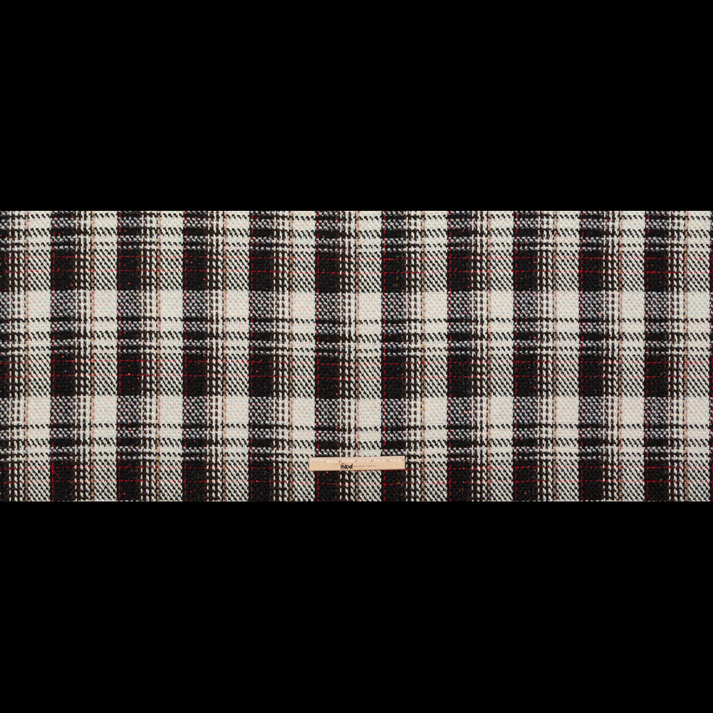 Black, Ivory and Red Plaid Tweed with Sequins