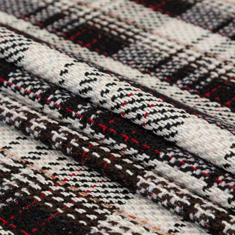 Black, Ivory and Red Plaid Tweed with Sequins