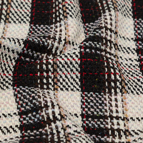 Black, Ivory and Red Plaid Tweed with Sequins