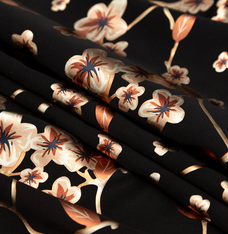 Black Ponte Knit with Rust Floral Foil Design