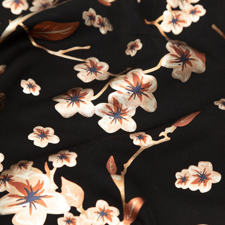 Black Ponte Knit with Rust Floral Foil Design