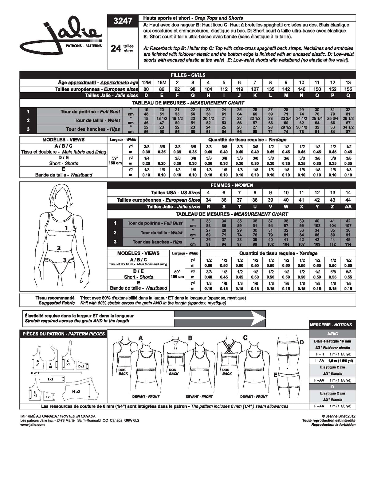Sewing Pattern Crop Tops and Shorts by Jalie
