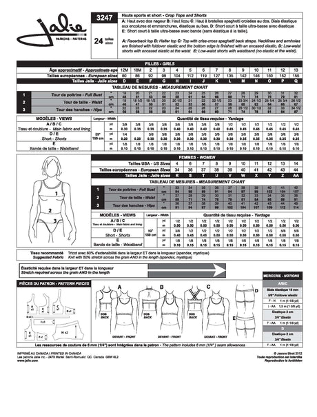 Sewing Pattern Crop Tops and Shorts by Jalie