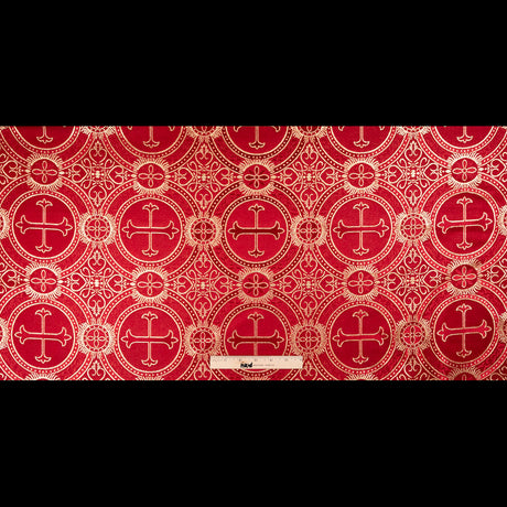 Red and Metallic Gold Ecclesiastical Medallion Jacquard
