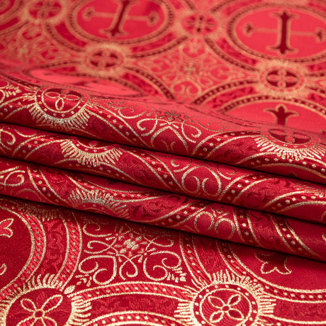Red and Metallic Gold Ecclesiastical Medallion Jacquard