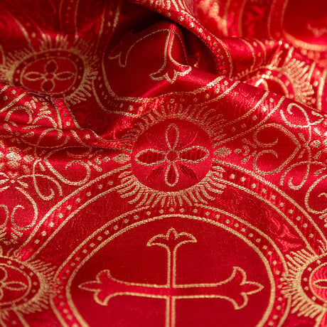 Red and Metallic Gold Ecclesiastical Medallion Jacquard