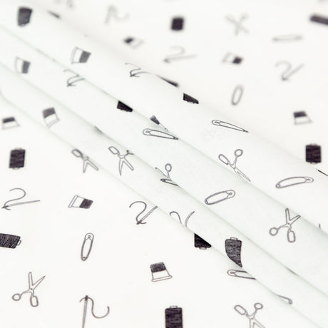 Egyptian Cotton Voile - White and Black Sewing Kit - Small Supplies Print - Mood Exclusive Haberdashery Collection