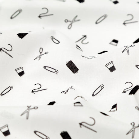 Egyptian Cotton Voile - White and Black Sewing Kit - Small Supplies Print - Mood Exclusive Haberdashery Collection