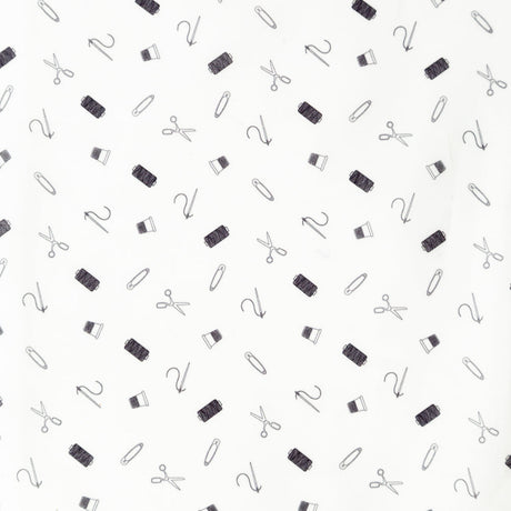 Egyptian Cotton Voile - White and Black Sewing Kit - Small Supplies Print - Mood Exclusive Haberdashery Collection