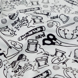 Stretch Carbon Brush Twill - White and Black Sewing Supplies - Sewing Knick Knacks Print - Mood Exclusive Haberdashery Collection
