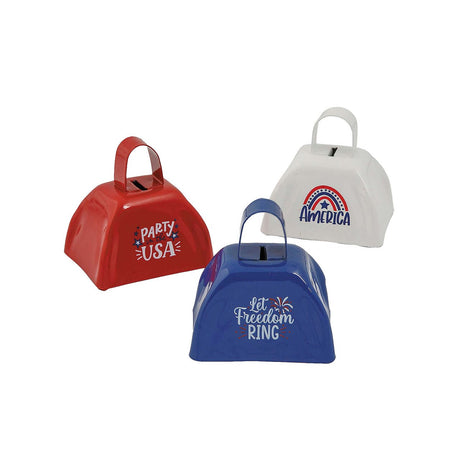 2 3/4" x 2 1/2" Patriotic Red, White & Blue Cowbell Noisemakers 12 Pieces