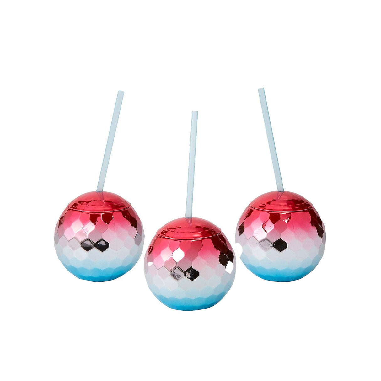 20 oz Patriotic Disco Ball-Shaped Plastic Cups with Lids & Straws 6 Pieces