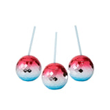 20 oz Patriotic Disco Ball-Shaped Plastic Cups with Lids & Straws 6 Pieces