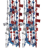 30" Bulk 48 Pieces Patriotic Red, White & Blue USA Flag Beaded Necklaces