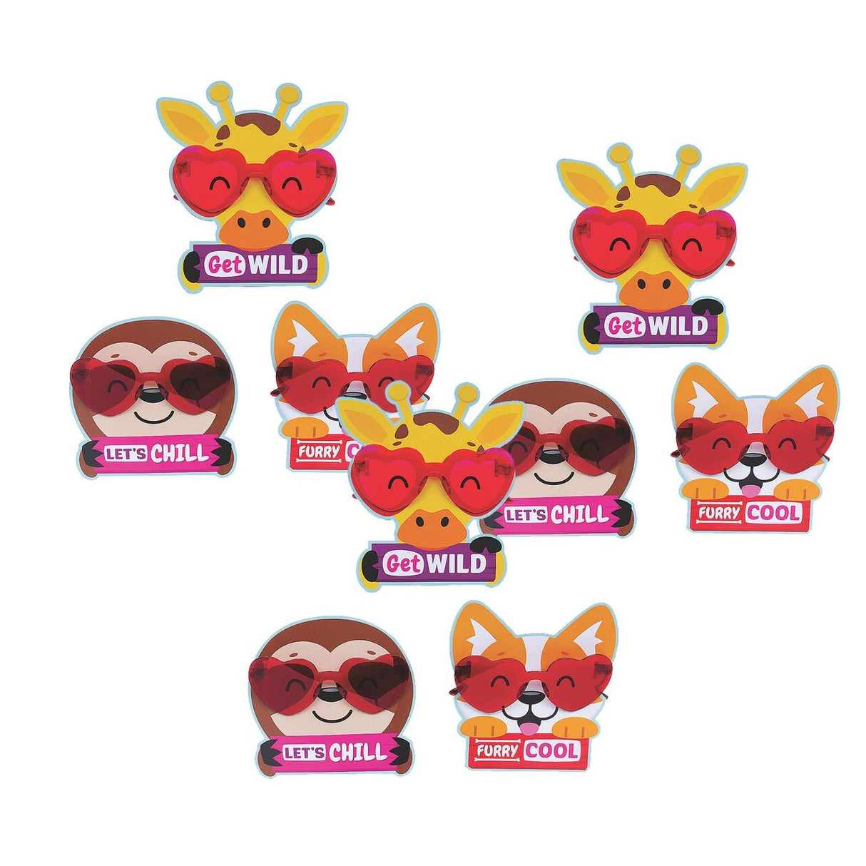 Rimless Heart Glasses for Valentine Exchanges with Animal Card – Pack of 12