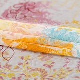 Orange, Pink and Blue Floral Crinkled Silk Chiffon