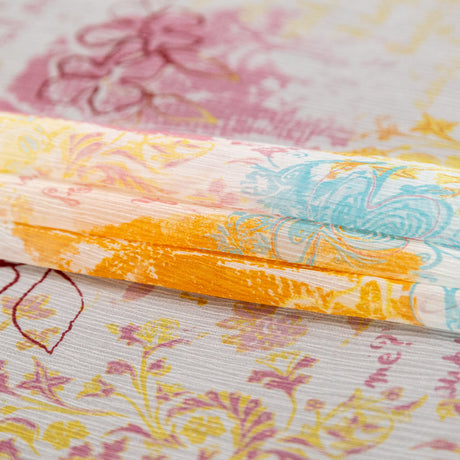 Orange, Pink and Blue Floral Crinkled Silk Chiffon