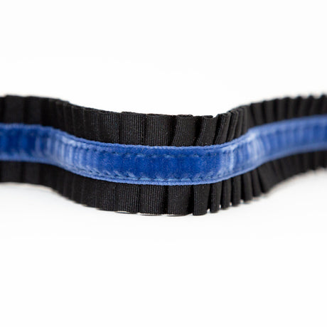 Italian Black and Blue Pleated Grosgrain Ribbon with Velvet Center - 1"