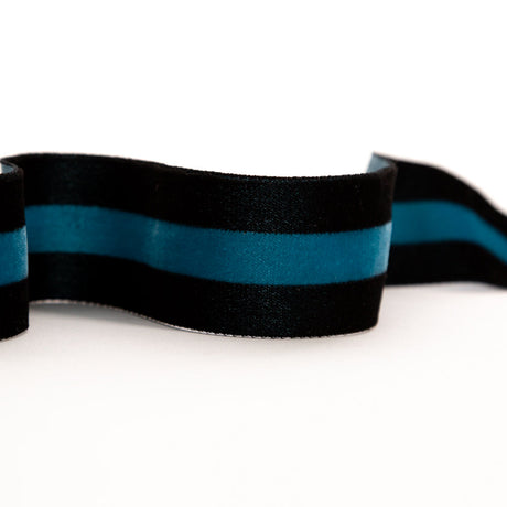 Italian Black and Teal Striped Velvet Ribbon - 1.5"