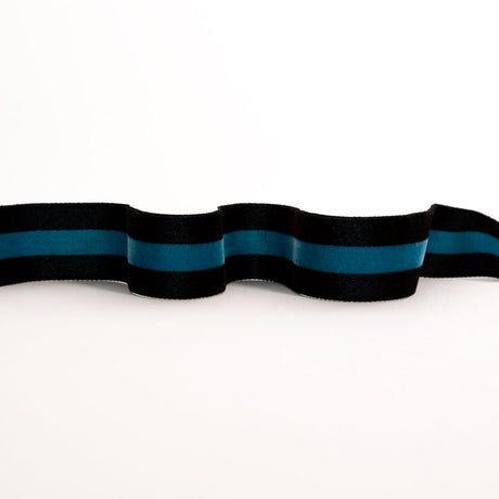 Italian Black and Teal Striped Velvet Ribbon - 1.5"